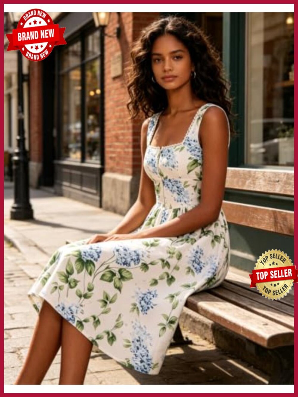 RIHOAS Floral Midi A-Line Sundress Square Neck Sleeveless Summer Wedding Guest - Picture 4 of 6